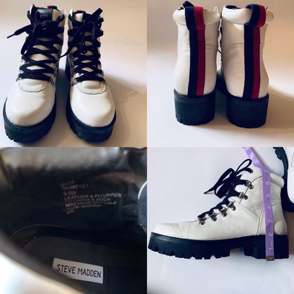 🤍 Steve Madden Leather Combat Boots size 9.5 White - Picture 1 of 8